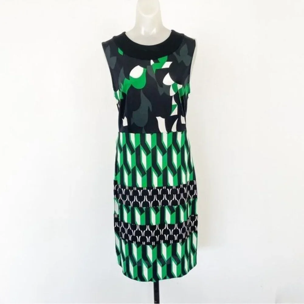 Diane Von Furstenberg Silk black & green abstract print knee Length Sheath Dress